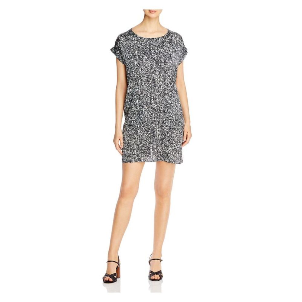 EILEEN FISHER Womens Black Printed Boat Neck Short Shift Dress L - Picture 3 of 3